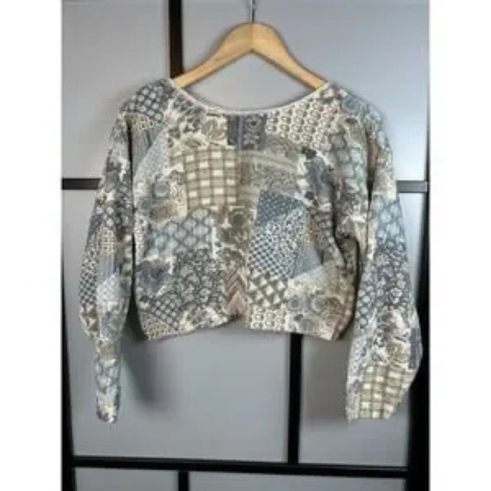 Chic Patchwork Off-The-Shoulder Sweater - image 1